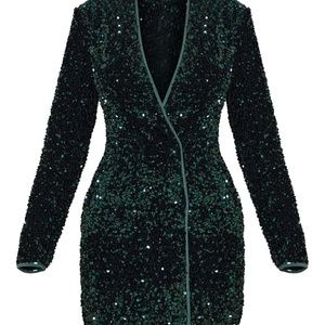 PLT Emerald Green Sequin Long Sleeve Blazer Dress